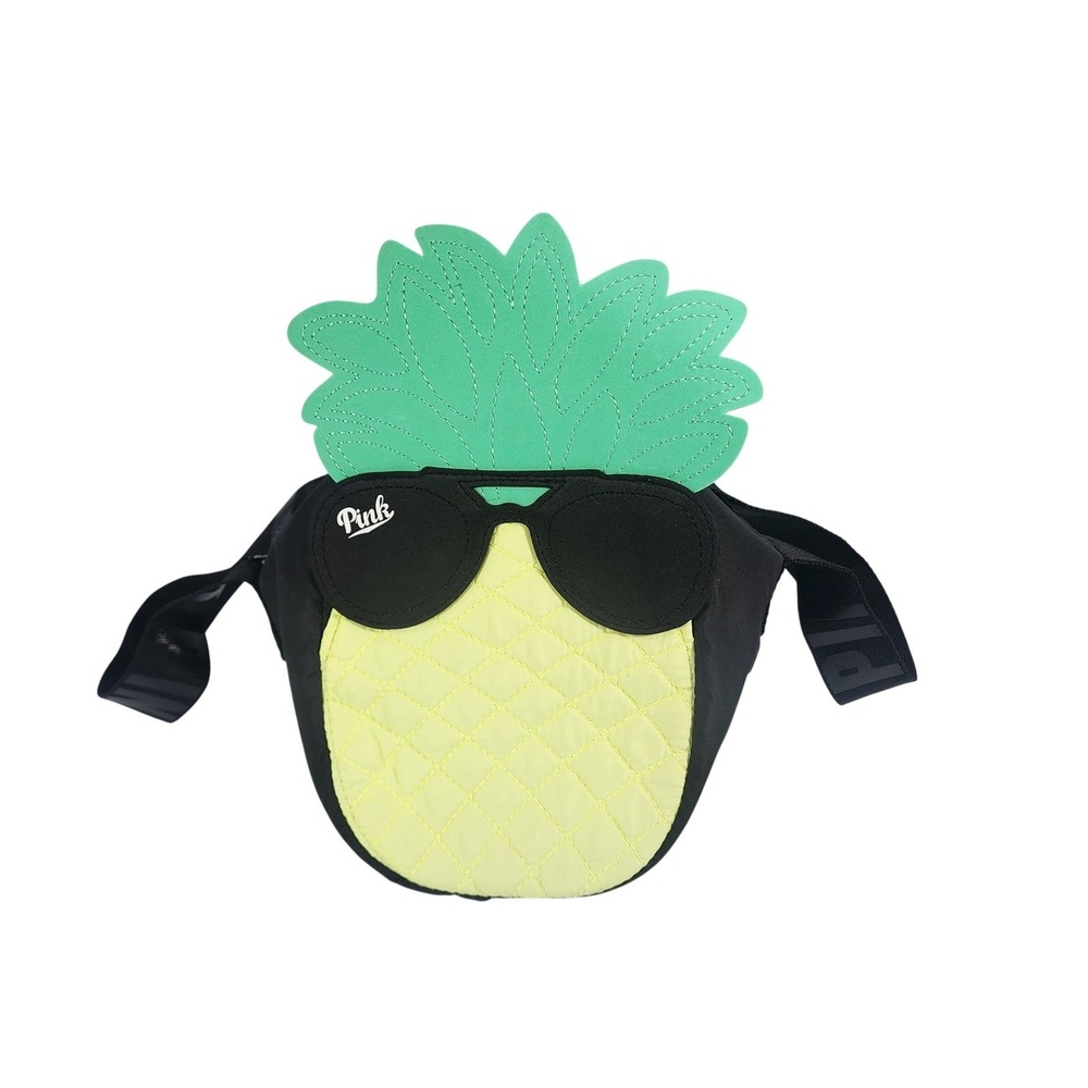Victorias Secret PINK Pineapple Cooler Bag Insulated Vinyl Lining Black Yellow